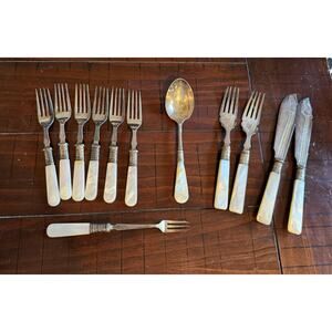 Antique Mother of Pearl Silverware Victorian Period Set of 12 Pieces